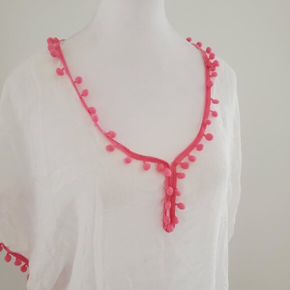 Swimsuit Cover Up Beach Cover Up Poncho Bauble Trim Soft Gauzy White boho casual - Picture 6 of 7